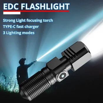 10000 Люмен EDC Мощный светодиодный фонарик XHP70 3 Режима USB Перезаряжаемая Вспышка МИНИ-Факел Лампа Фонарики для Кемпинга, рыбалки