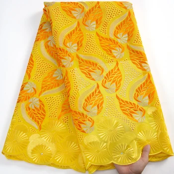 Африканская хлопчатобумажная кружевная ткань, желтая швейцарская вуалевая кружевная ткань 2023, Нигерийская вышитая сухая кружевная ткань для женского вечернего платья A3218