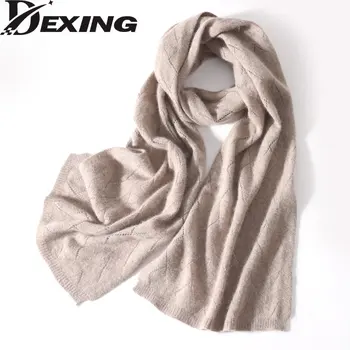 Новый женский вязаный шарф из 100% кашемира, осенний мягкий однотонный шарф, Зимний теплый однотонный мужской шарф