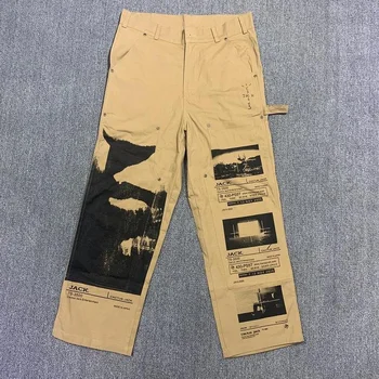Брюки с графическим принтом 21SS, мешковатые джинсы свободного кроя, брюки Cactus Jack, хип-хоп, оптовая продажа одежды, брюки